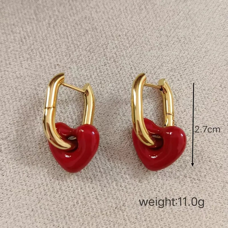 ARETE COLGANTE CORAZÓN ROJO ACERO